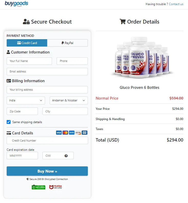 gluco proven order page